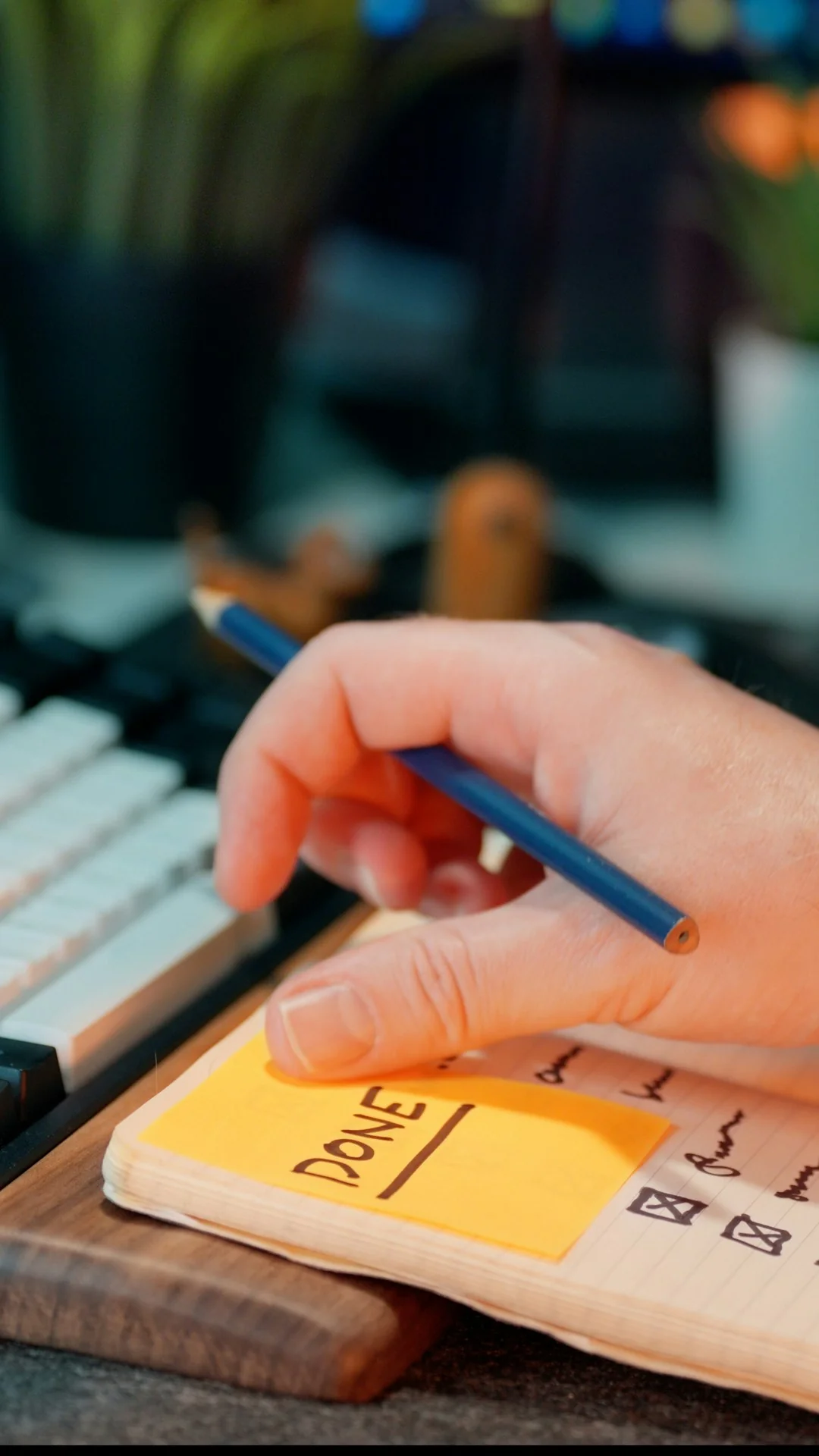 Sticky notes with holiday marketing ideas for Christmas social media and email campaigns.